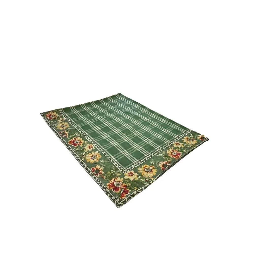 Williams Sonoma Green Plaid Floral Border Tablecloth Provence French Country Cot